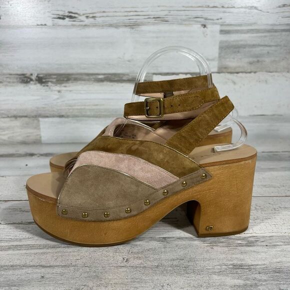 Coach Platform Womens Sandals Beg Suede G3608 Cork Block Heels Brown US 9.5B - Picture 2 of 8